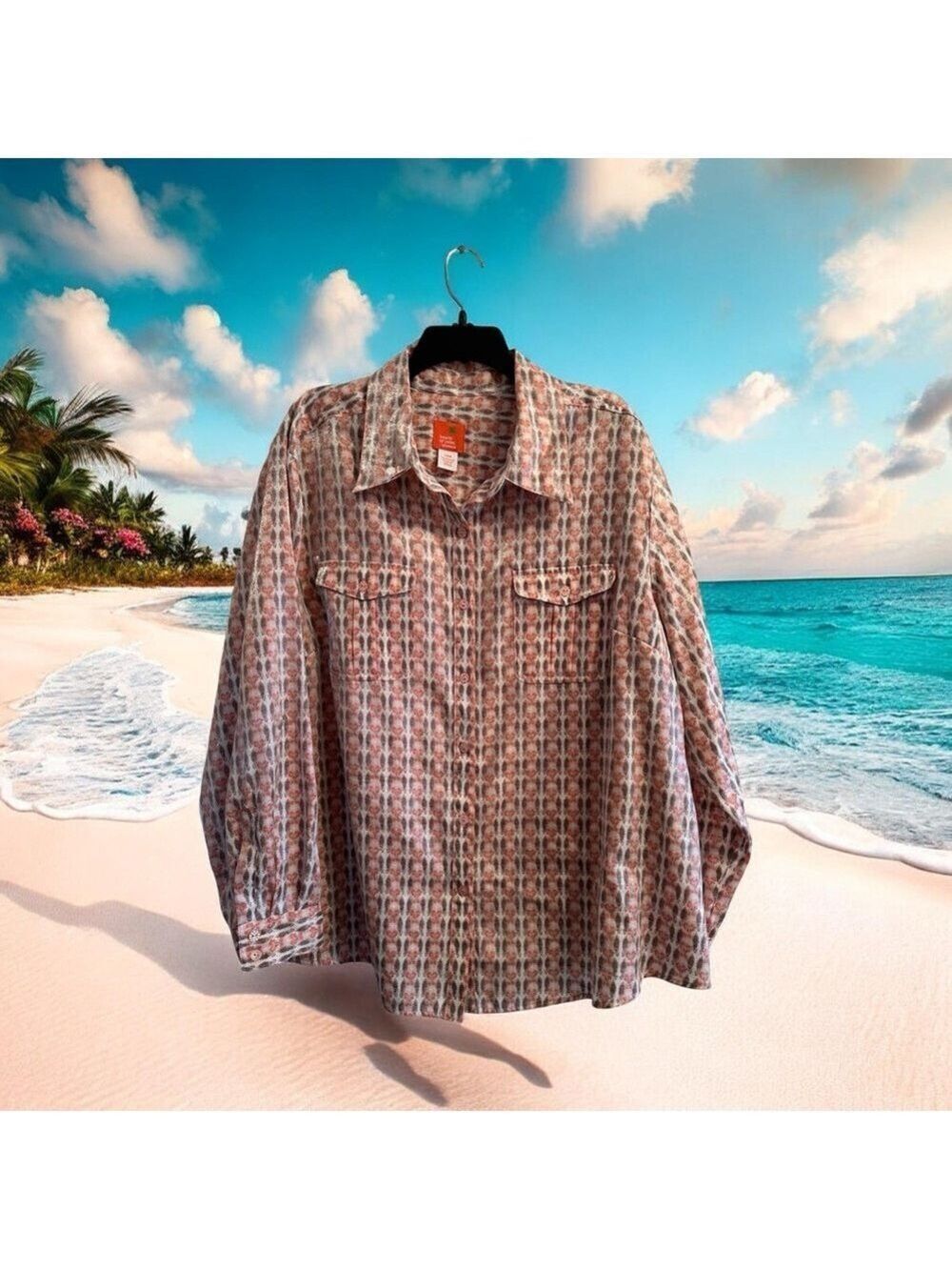 Hearts of Palm Chic High Sheen Blouse Womens 24W Balloon Sleeves Eye-Catching